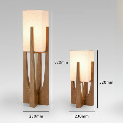 Rustic Wooden Floor Lamp With Natural Linen Shade