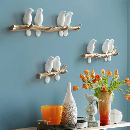 Rustic Tree Bird Wall Coat Rack In White Resin