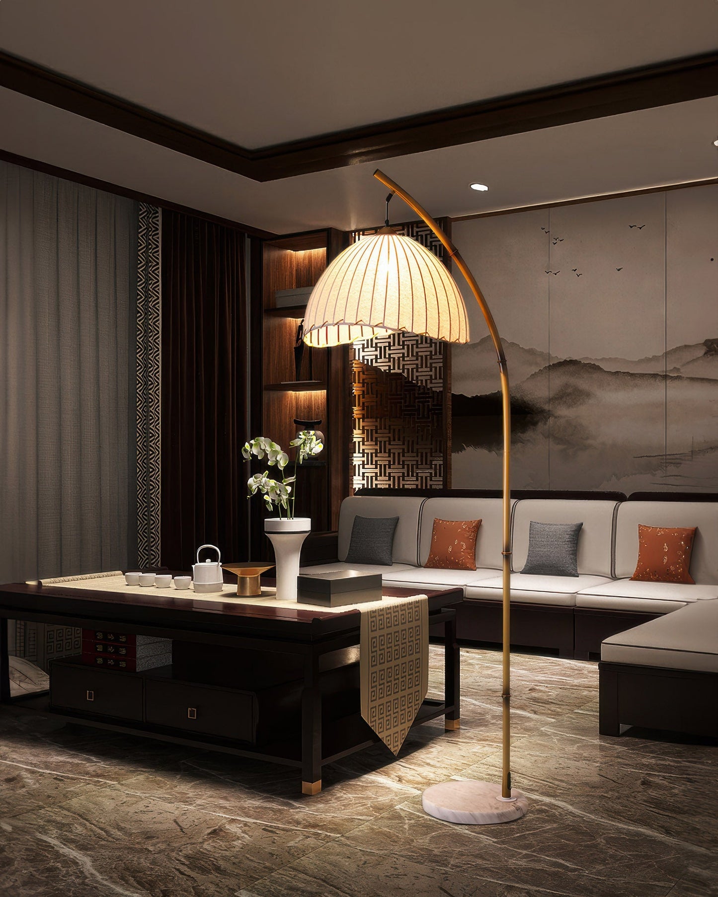 Natural Bamboo Floor Lamp with Adjustable Brightness