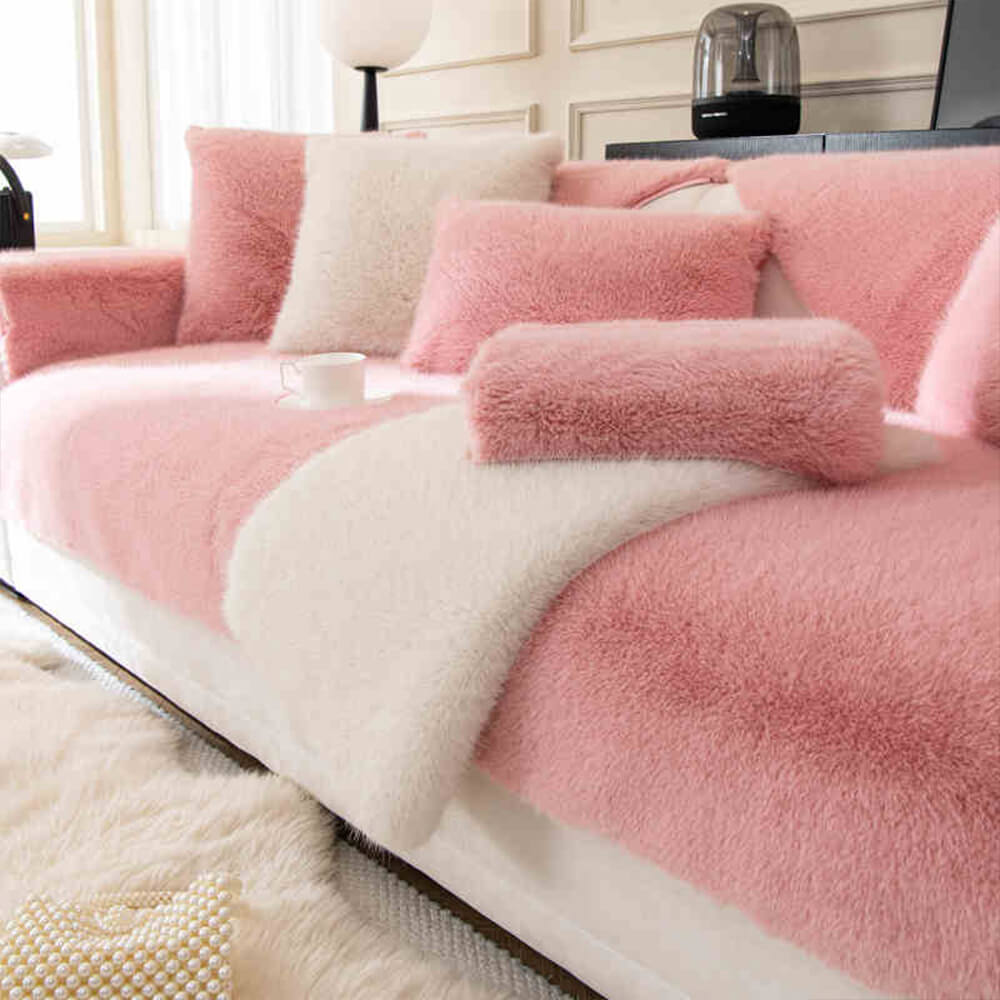 Plush Faux Fur Non Slip Sofa Slipcover Couch Shield