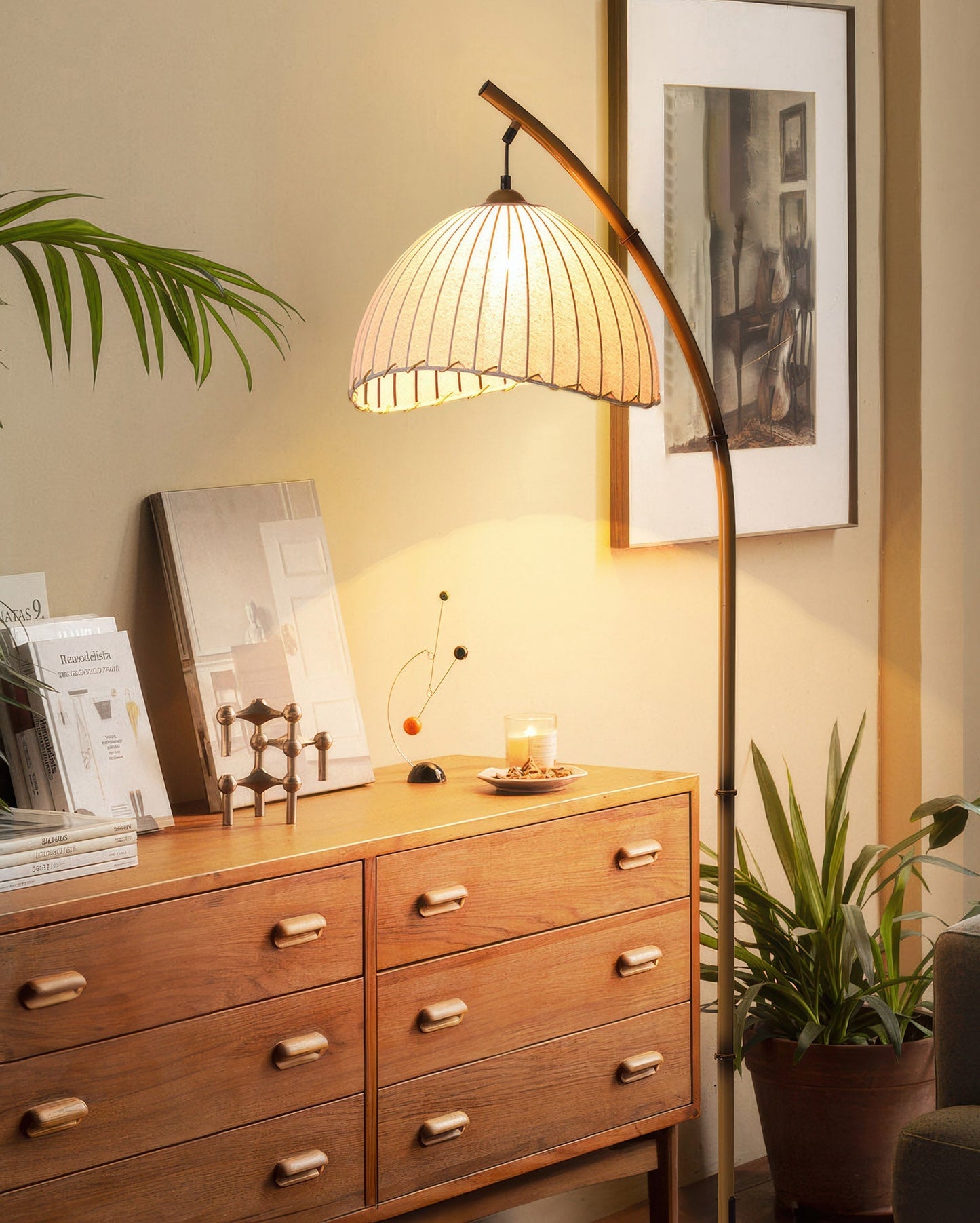 Natural Bamboo Floor Lamp with Adjustable Brightness