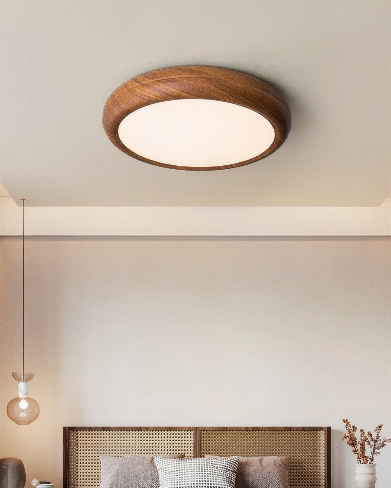 Natural Wood Ceiling Lamp With Bright White Lighting
