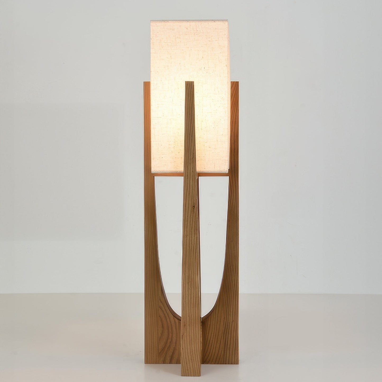 Rustic Wooden Floor Lamp With Natural Linen Shade