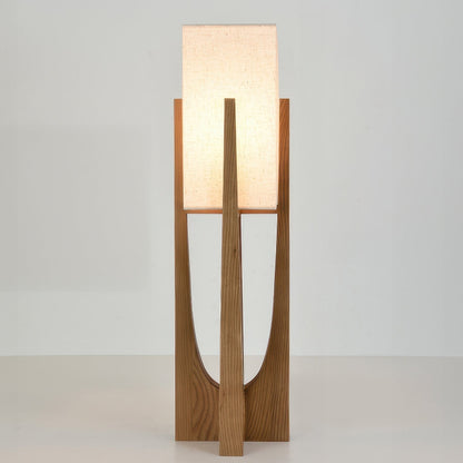 Rustic Wooden Floor Lamp With Natural Linen Shade
