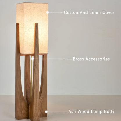 Rustic Wooden Floor Lamp With Natural Linen Shade