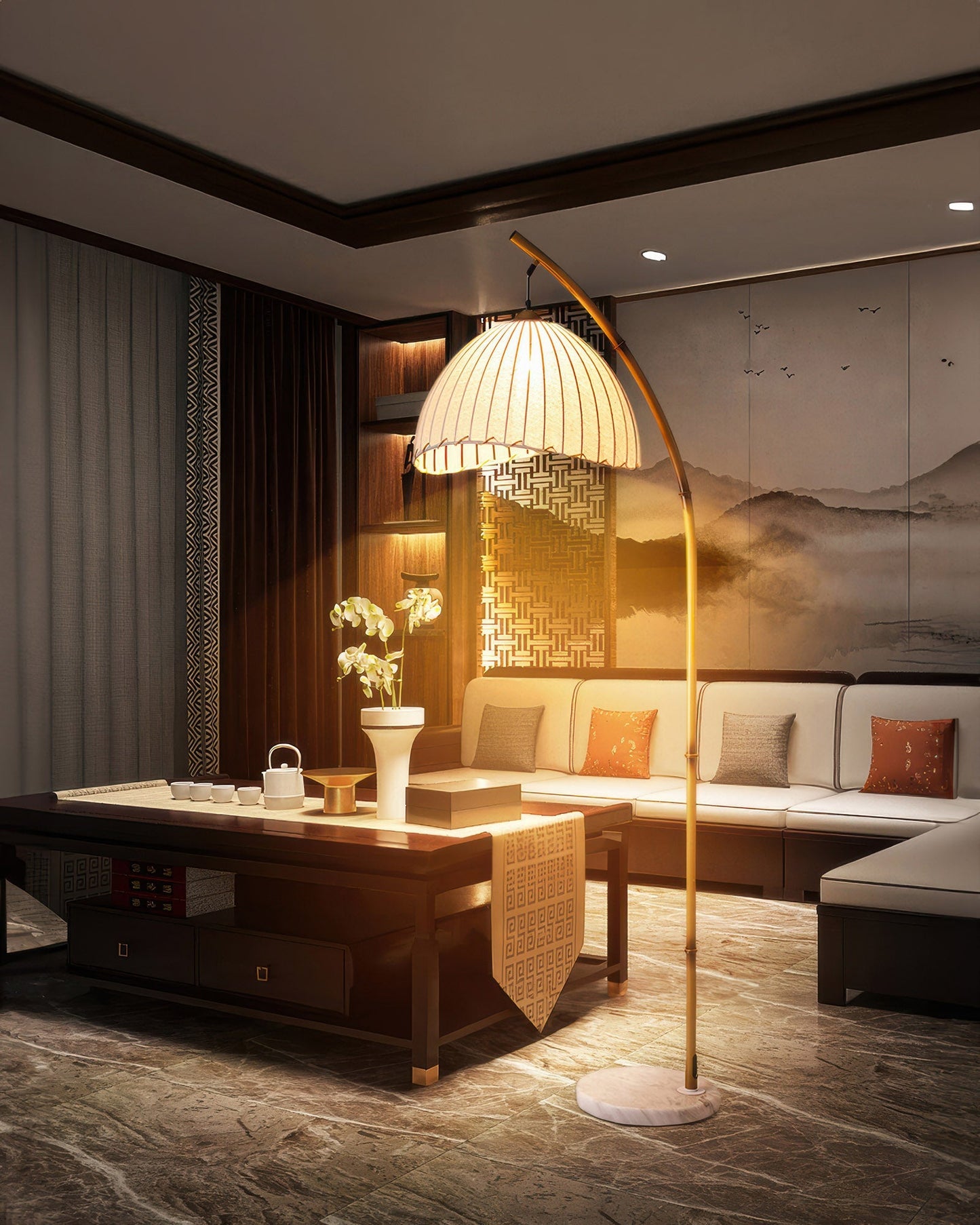 Natural Bamboo Floor Lamp with Adjustable Brightness