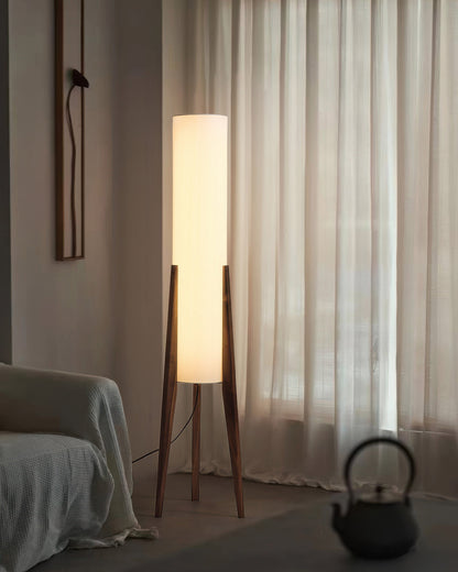 Rustic Wooden Floor Lamp With Linen Shade