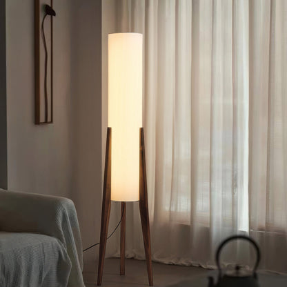 Natural Wood Floor Lamp With Creamy Linen Shade