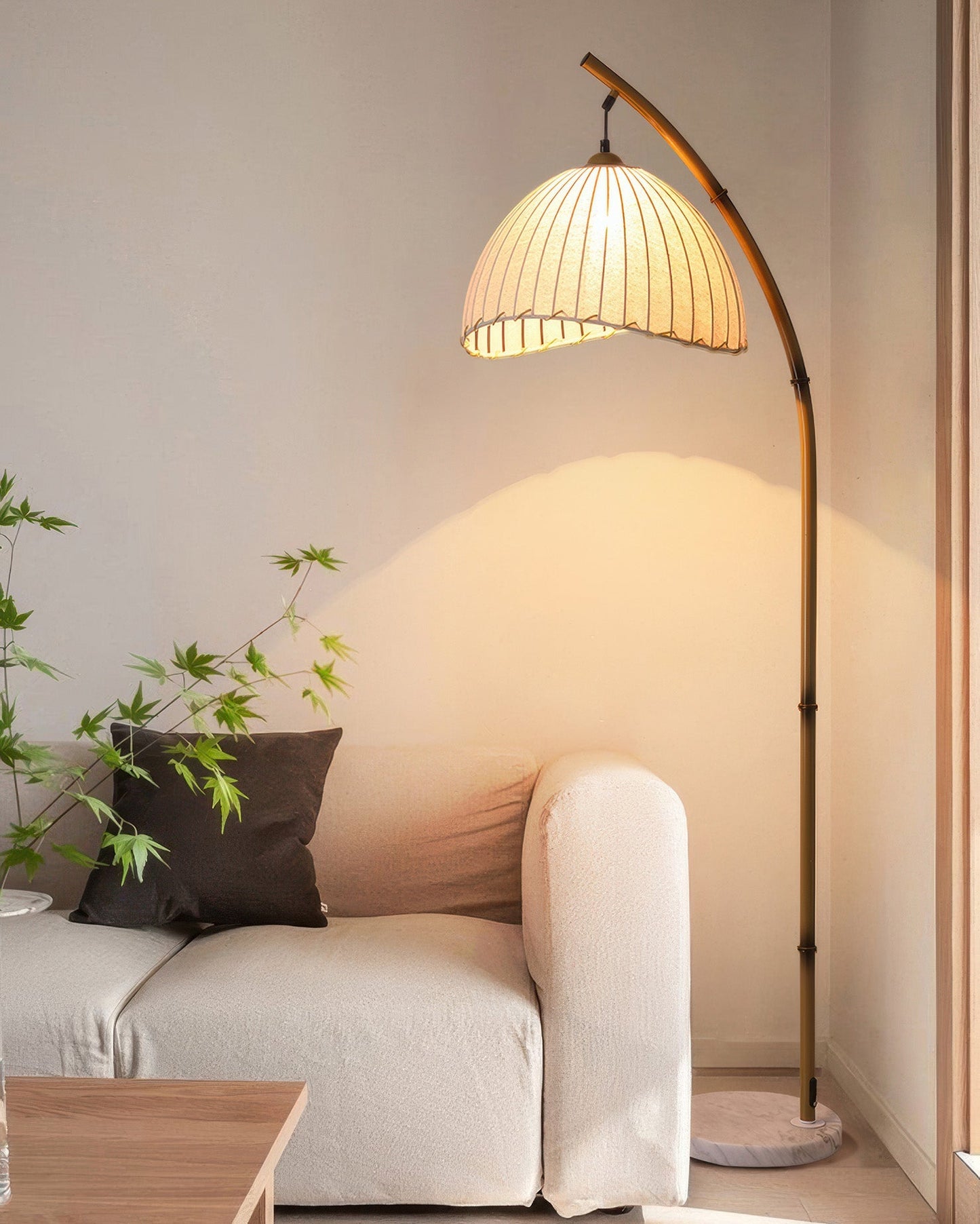 Natural Bamboo Floor Lamp with Adjustable Brightness