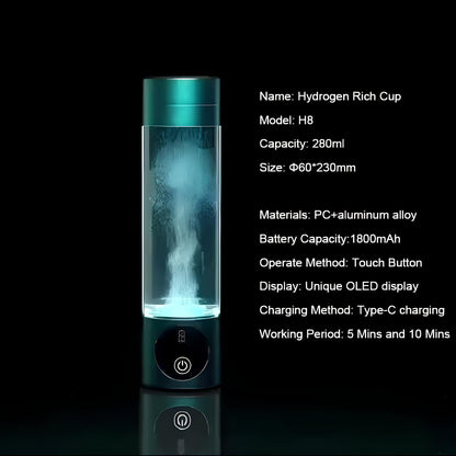 Portable Alkaline Hydrogen Infused Water Bottle