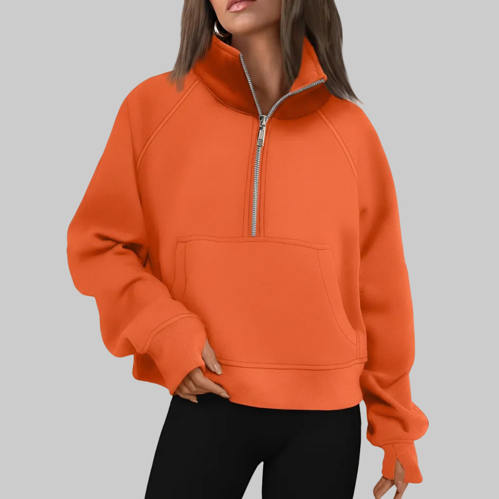 Soft Women's Fleece Pullover Half Zip Crop Top
