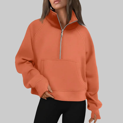 Soft Women's Fleece Pullover Half Zip Crop Top