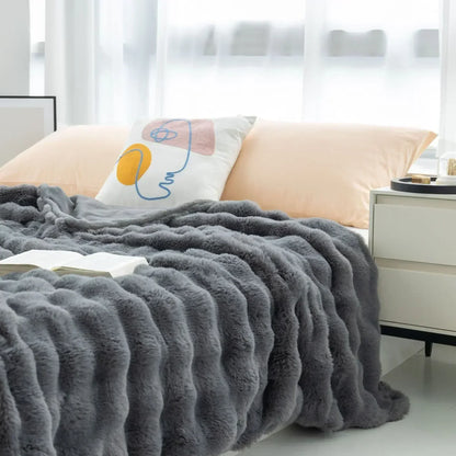 Plush Fleece Throw Blanket for Bed and Sofa Warmth
