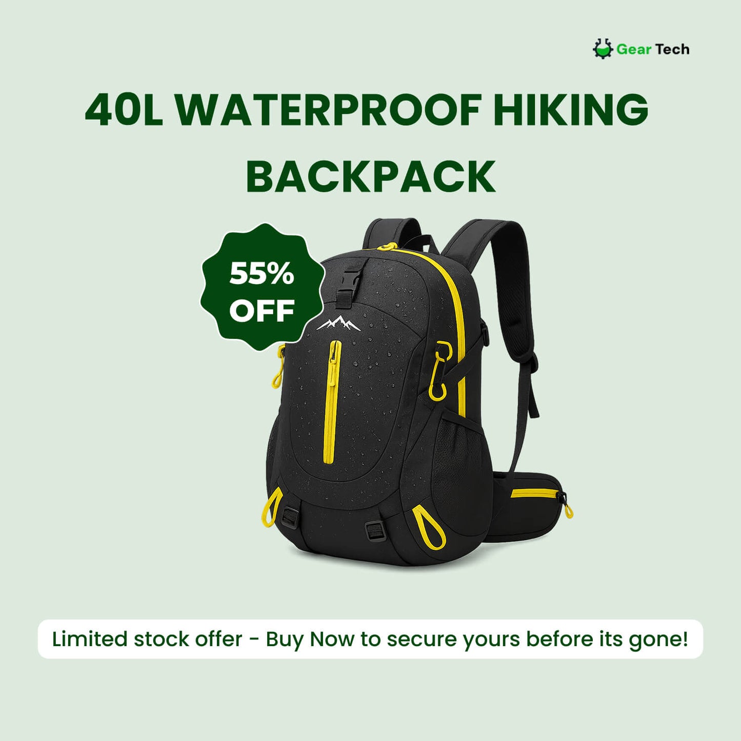 Waterproof 40L Outdoor Trekking Backpack With Extra Compartments