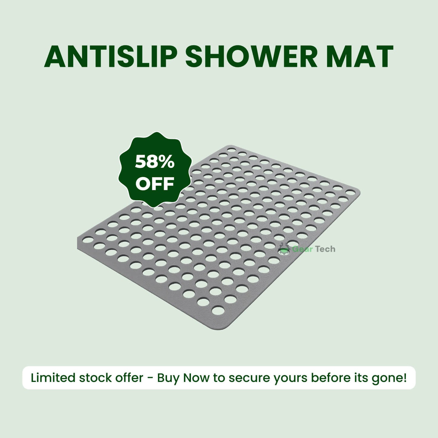 Anti-Slip Bathroom Shower Mat, Mildew-Proof, Easy Clean