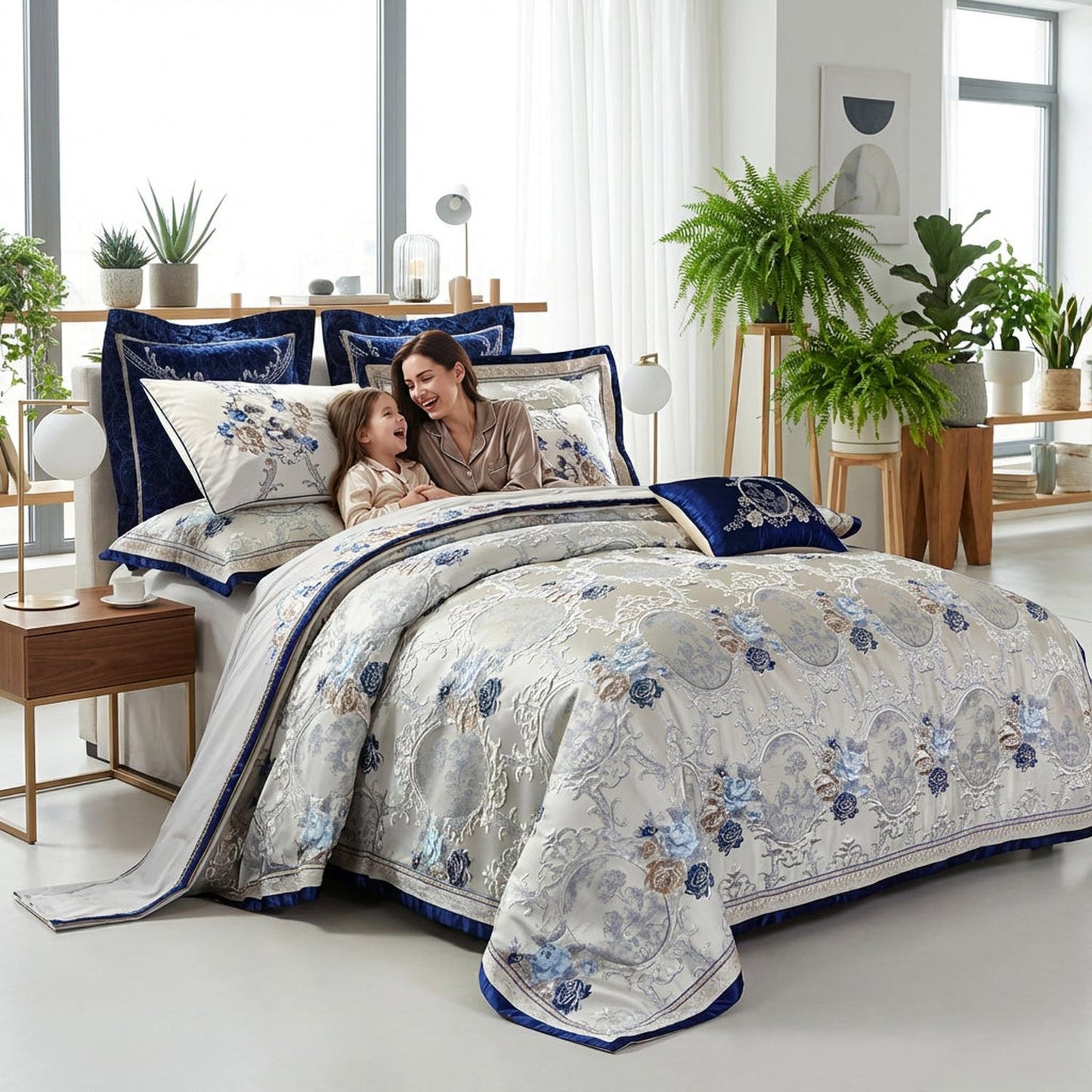 Elegant Blue Patterned Bedding Set