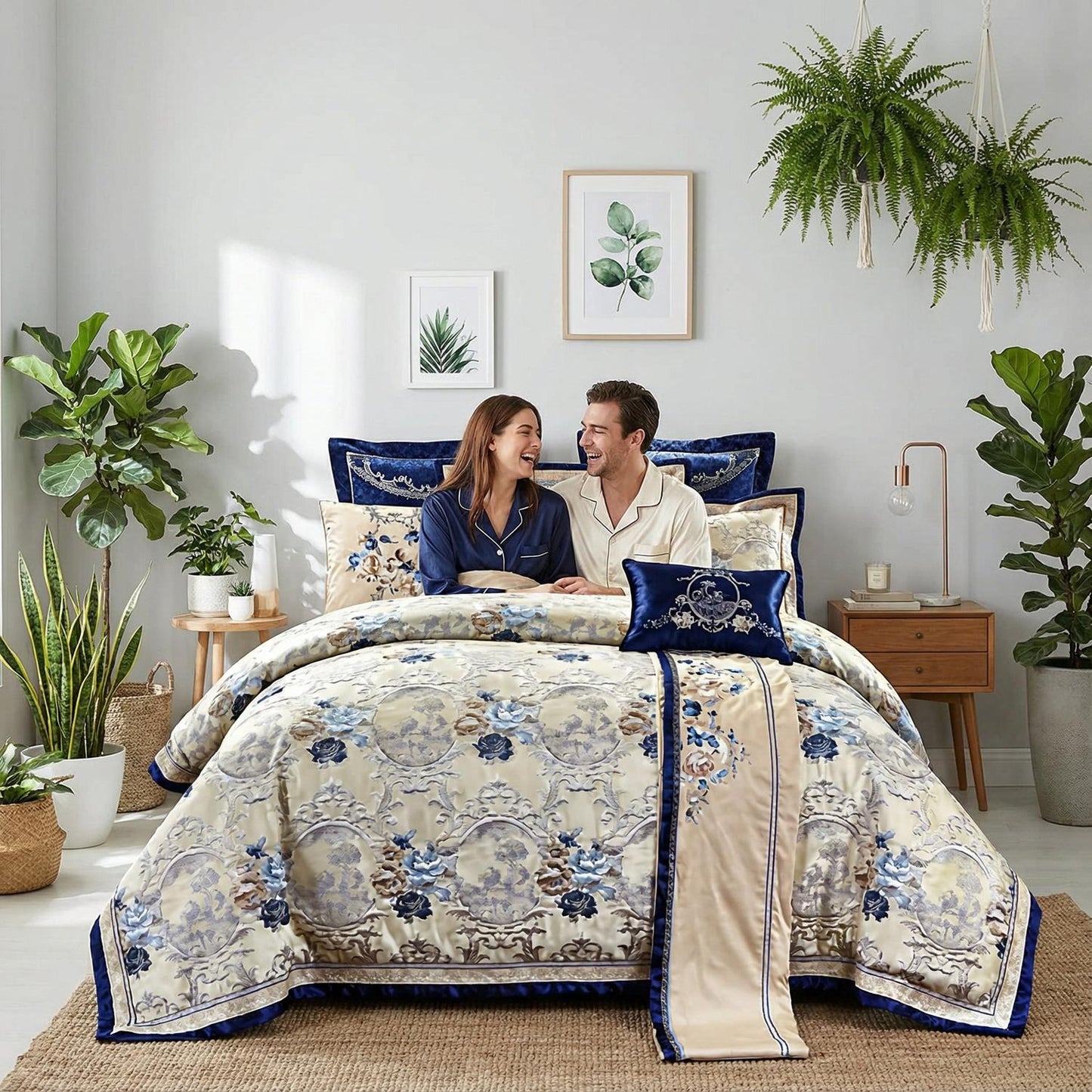 Elegant Blue Patterned Bedding Set