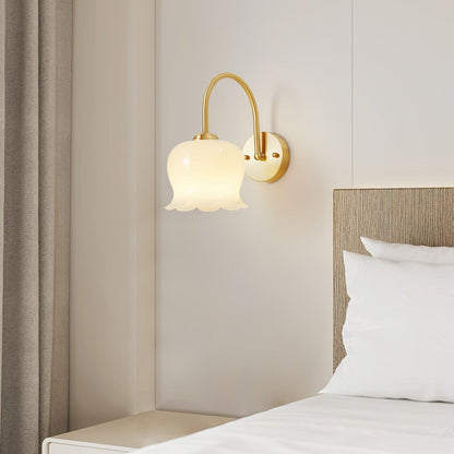OrchidGlow | Elegant Brass Wall Sconce Lighting with Orchid Glass Shade 3