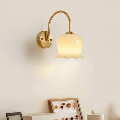 OrchidGlow | Elegant Brass Wall Sconce Lighting with Orchid Glass Shade 5