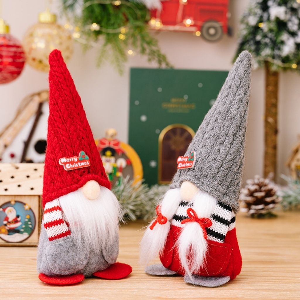 Weighted plush gnome with stable base and soft beard standing upright on flat surface