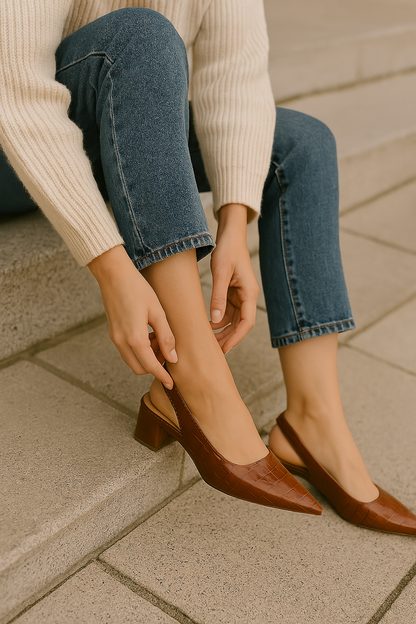 Comfortable Embossed High Heel Slingback Shoes for Women