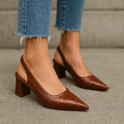 Comfortable Embossed High Heel Slingback Shoes for Women