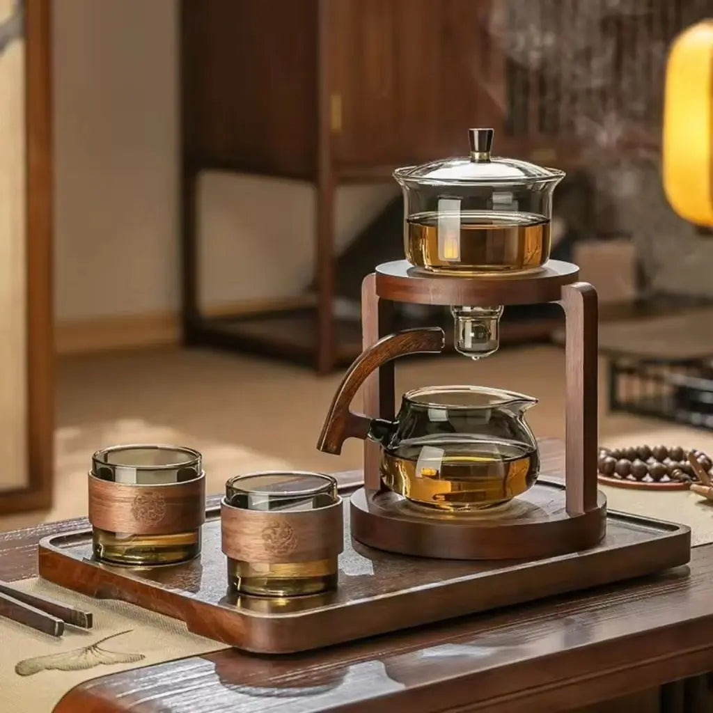 Glass Square Tea Set Glass Tea Set with 6 Cups and Double Layer Teapot Stand – Lusomart