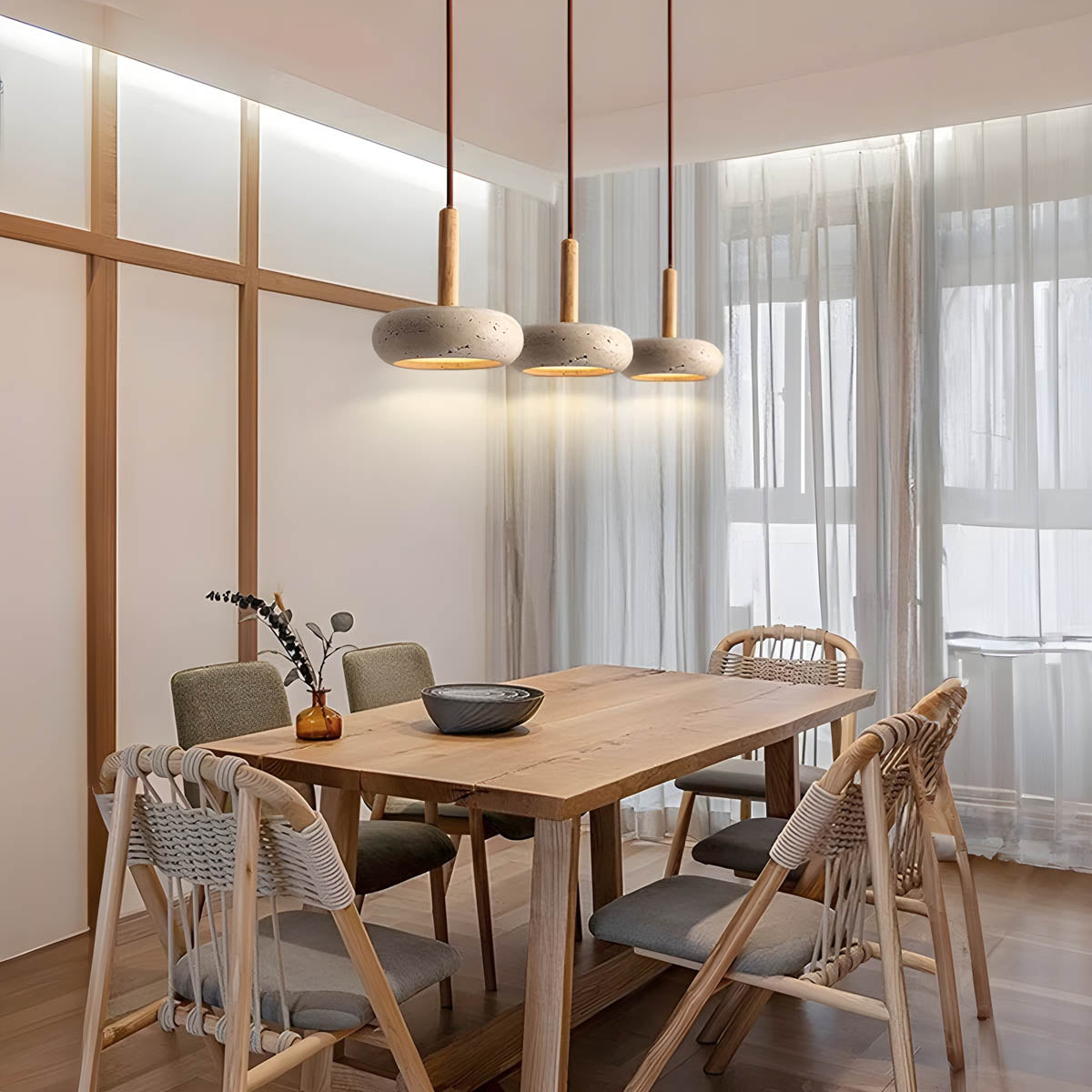 Natural Stone Wooden Hanging Lamp