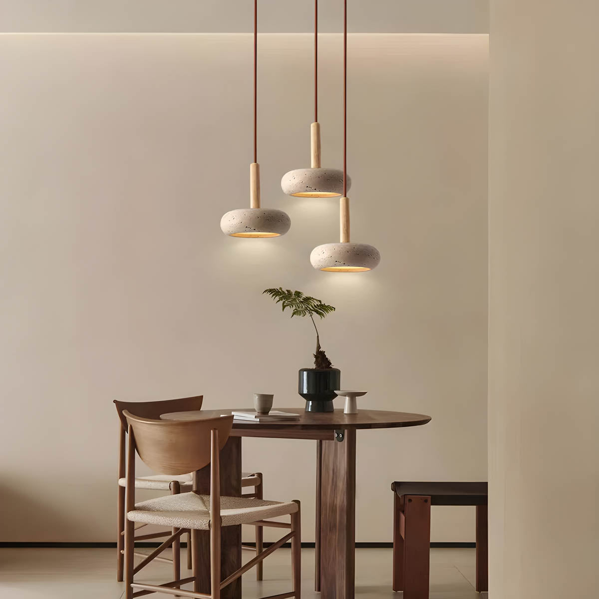 Natural Stone Wooden Hanging Lamp
