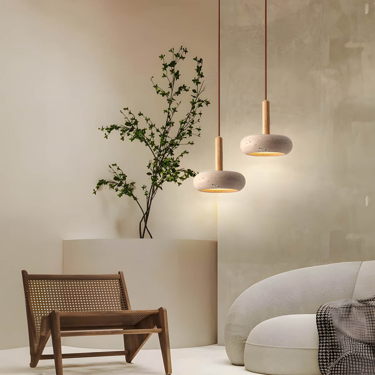 Natural Stone Wooden Hanging Lamp