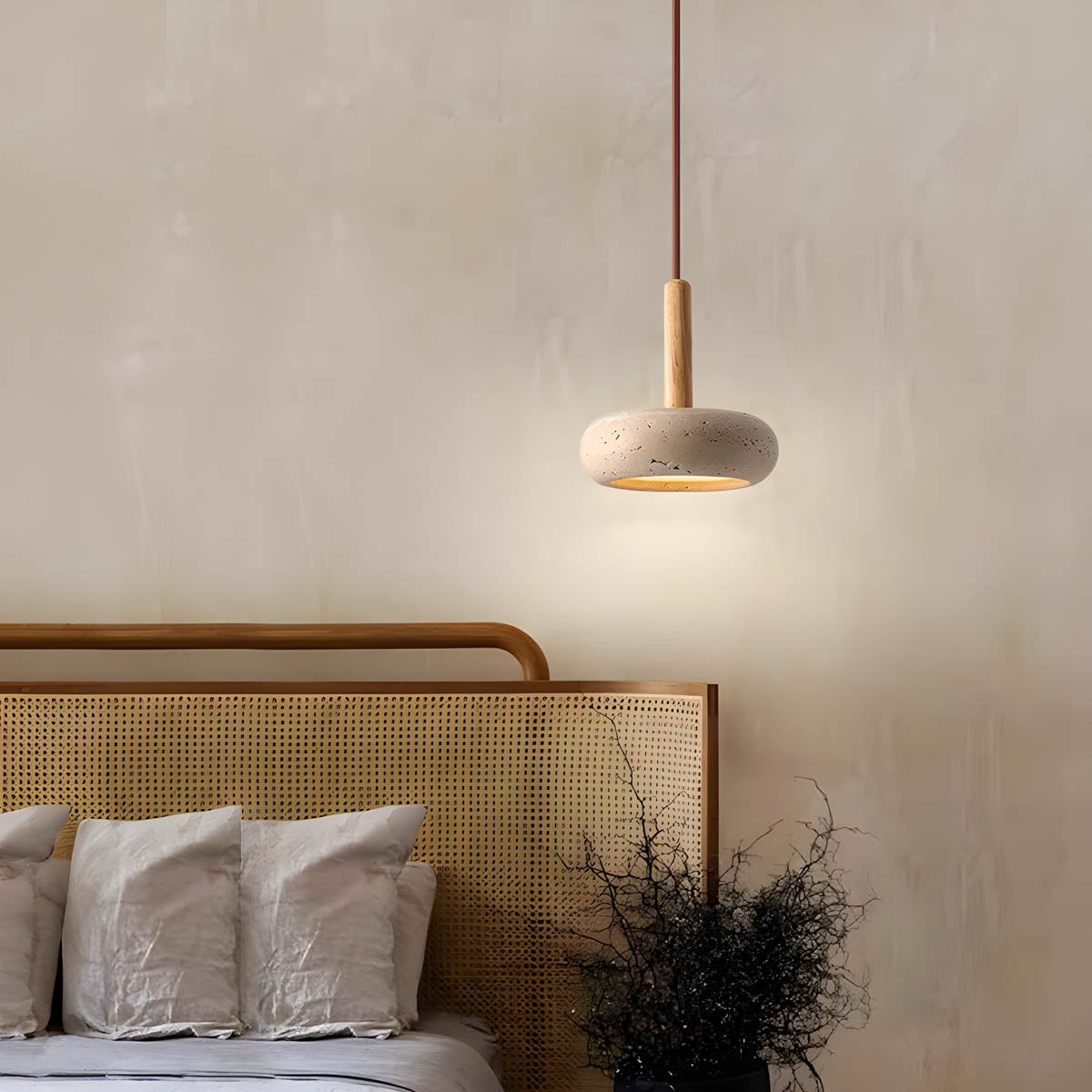 Natural Stone Wooden Hanging Lamp