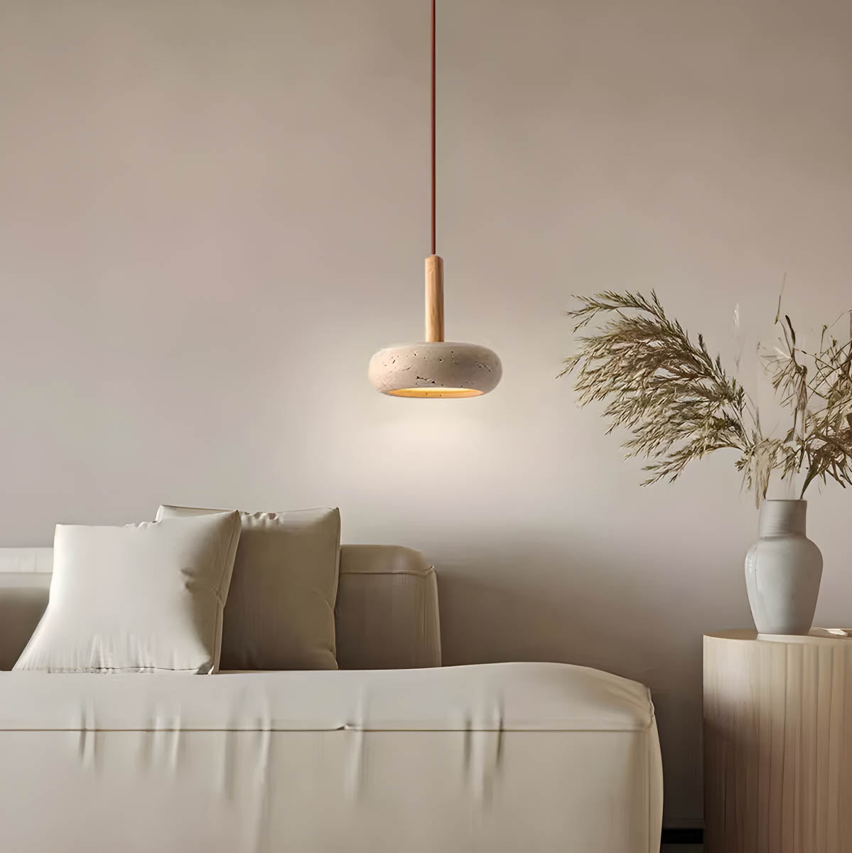 Natural Stone Wooden Hanging Lamp