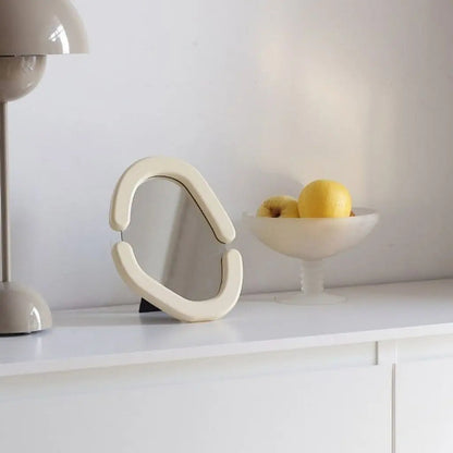  wooden vanity mirror with organic curved frame 