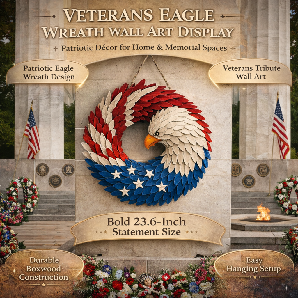 Patriotic Eagle Wreath Wooden Memorial Wall Decor