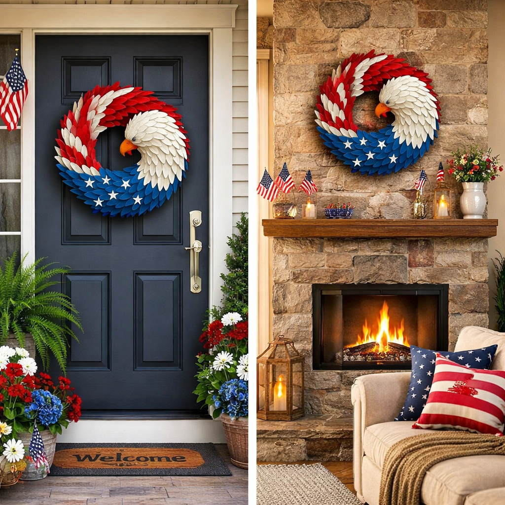 Patriotic Eagle Wreath Wooden Memorial Wall Decor
