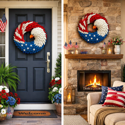 Patriotic Eagle Wreath Wooden Memorial Wall Decor