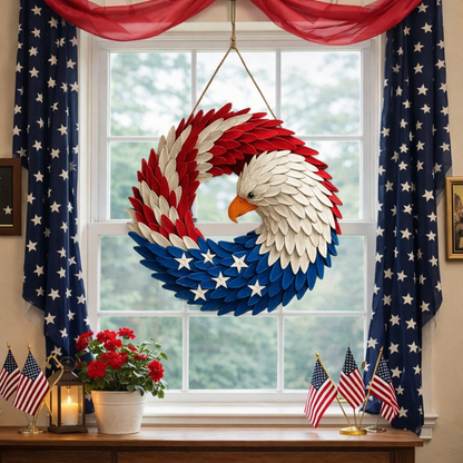 Patriotic Eagle Wreath Wooden Memorial Wall Decor