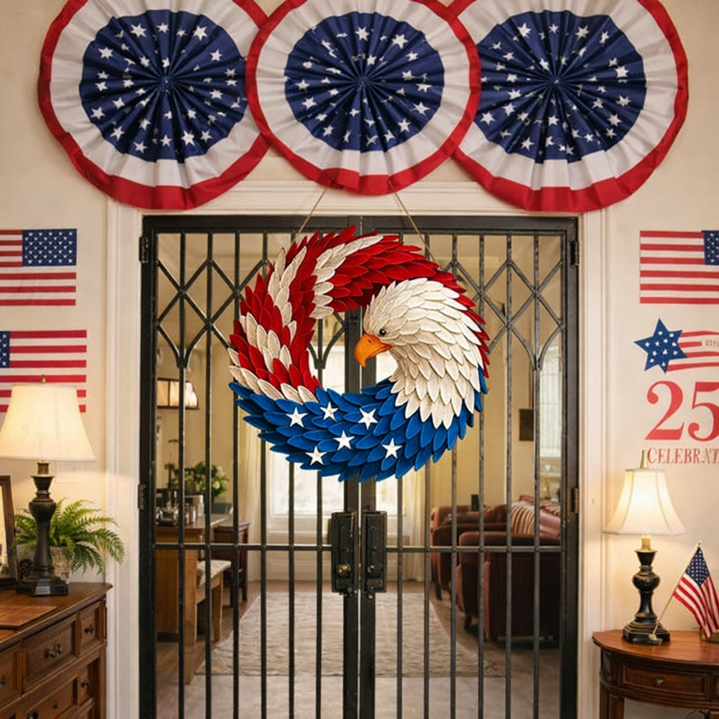 Patriotic Eagle Wreath Wooden Memorial Wall Decor