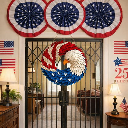 Patriotic Eagle Wreath Wooden Memorial Wall Decor