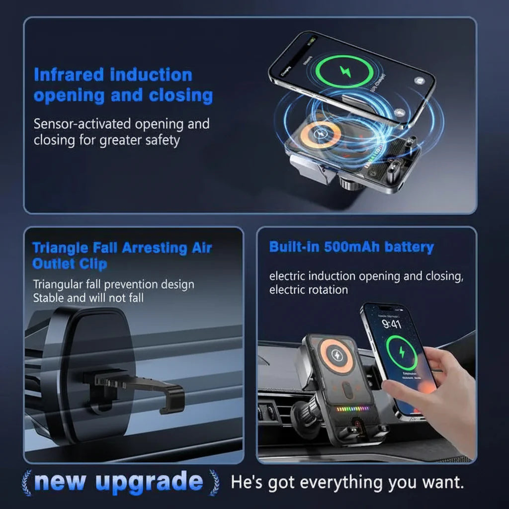 Universal Car Phone Mount with Wireless Charger Vent Clip