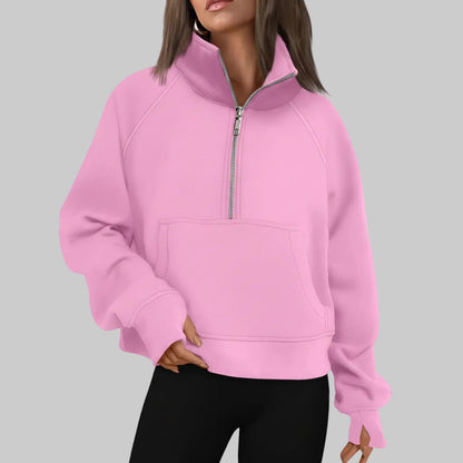 Soft Women's Fleece Pullover Half Zip Crop Top
