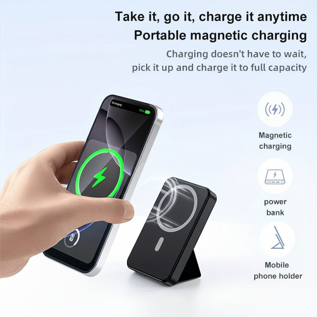 Compact Wireless Charging Power Bank Phone Stand