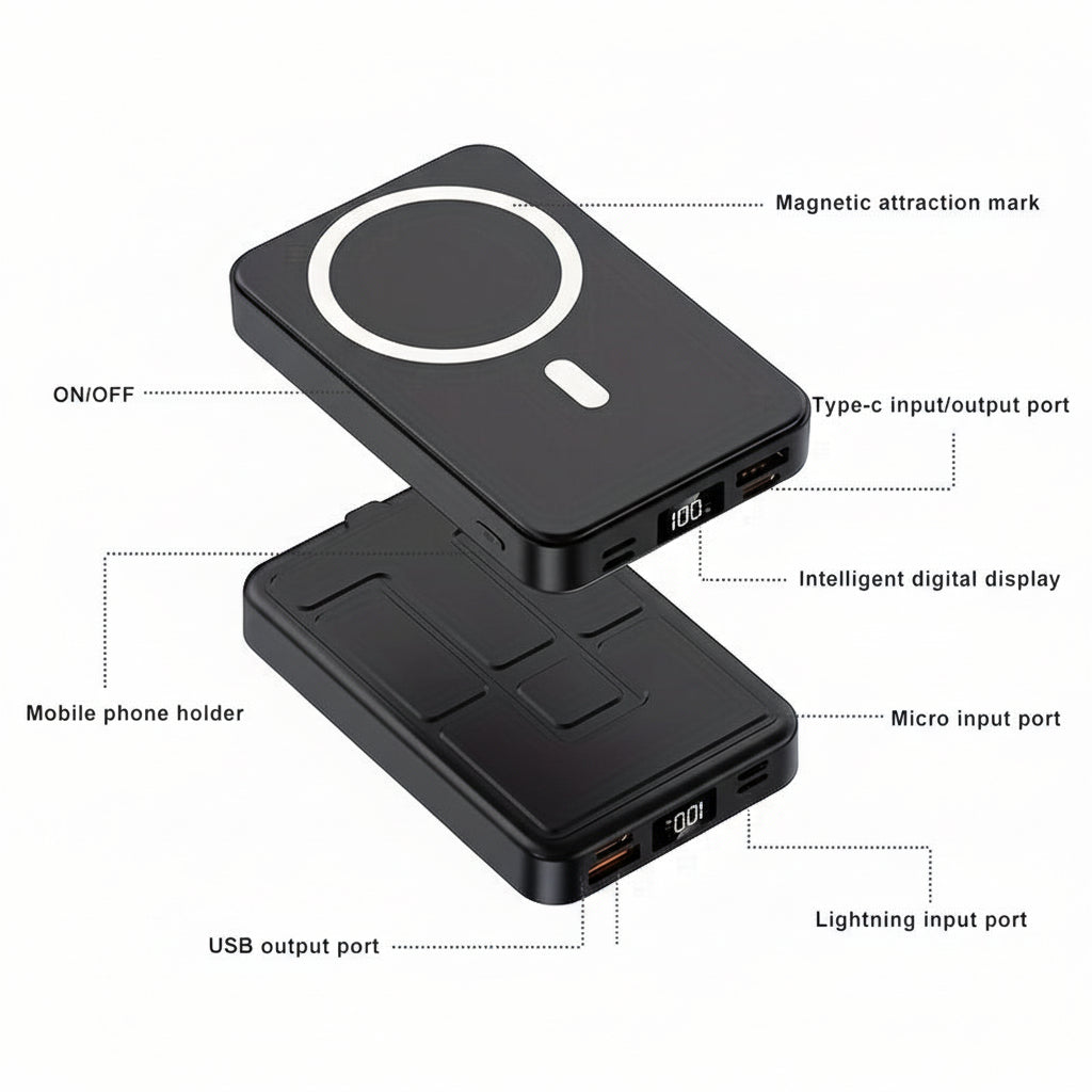 Compact Wireless Charging Power Bank Phone Stand