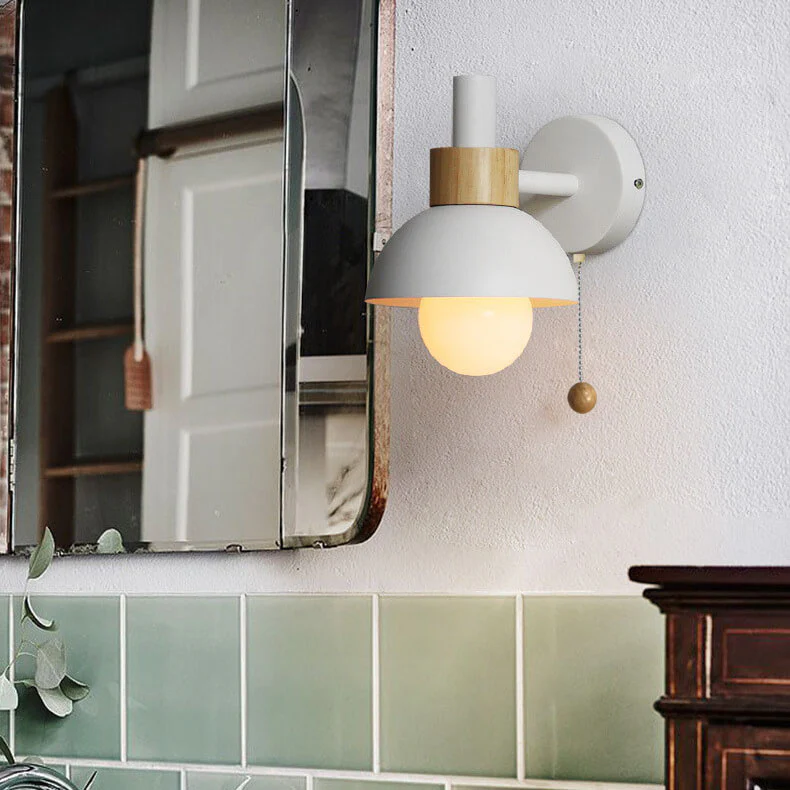 Simple Wood Wall Light with Cord Pull