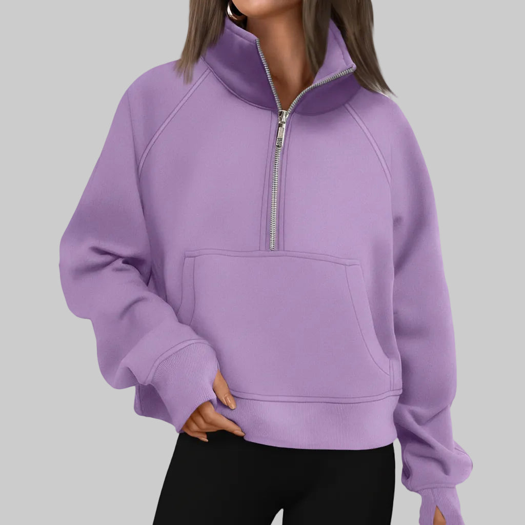 Soft Women's Fleece Pullover Half Zip Crop Top