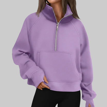 Soft Women's Fleece Pullover Half Zip Crop Top