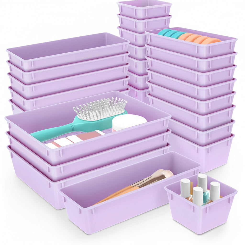 Compact Stackable Storage Tray Set for Home Office