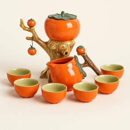 Persimmon ceramic tea gift set orange porcelain teapot with cups collectible tea ceremony accessories