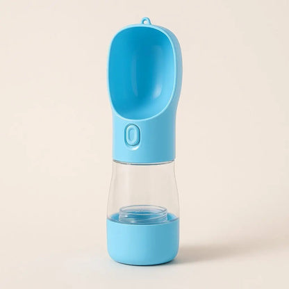 Compact 258ml pet water bottle measuring 25.5cm, perfect for travel and daily walks with pets