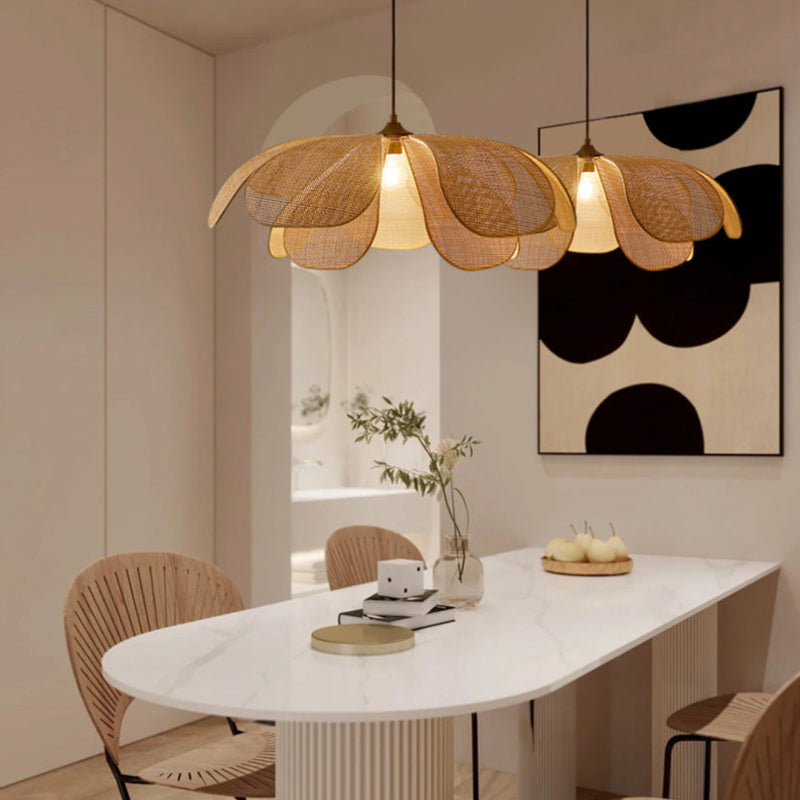 Natural Rattan Floral Hanging Light Fixture - Lusomart